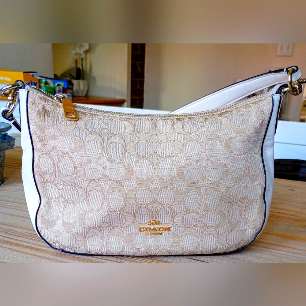 Coach Monogram White and Tan Handbag